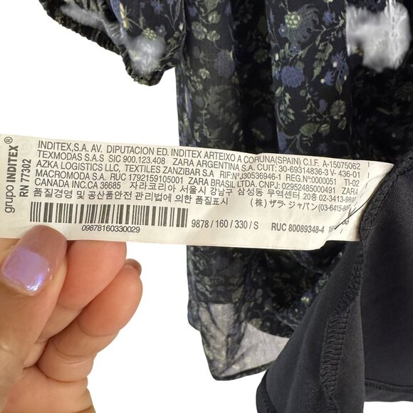 Zara Basic Collection Women's Floral Black Bell Long Sleeve Mini Dress Size S - Picture 8 of 8